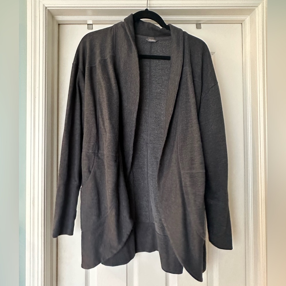 Eddie Bauer charcoal gray open-front cardigan